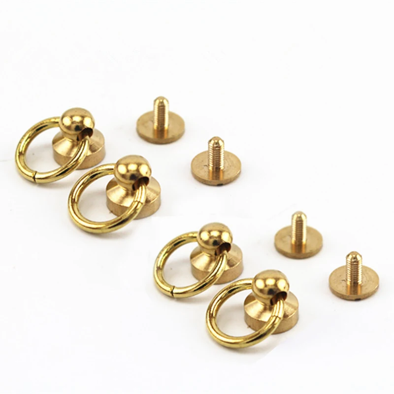 10ks Solid Brass Gall Post Studs Rivet s D Ring Screwback okrúhle hlavy nechty škvrny hroty kožené remeselné doplnky