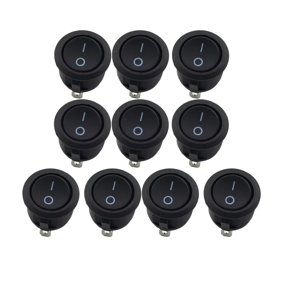 10ks SPST Snap-in Off 2-Pin Round Snap Rocker Boat Switch Black AC 250V 6A 125V 10A pre výmenu domácich spotrebičov