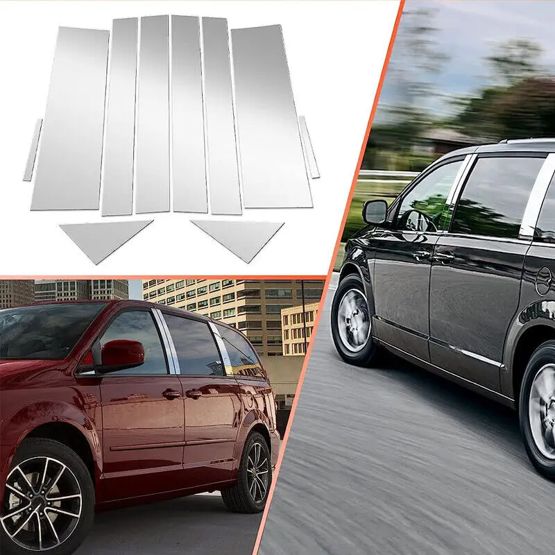 10ks strieborný stĺpový stĺpový stĺpový kryt okenný nálepka nálepka Fit Fit for Chrysler Town & Country 2008-2016