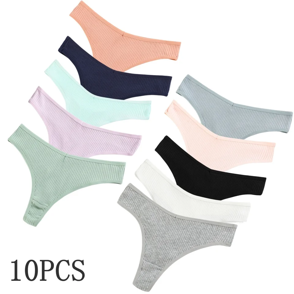 10ks/súprava bavlnených nohavičiek V-Shape G-String Ženy Režiséry Ženské spodky Spevná farba Sexy spodná bielizeň m-xxl