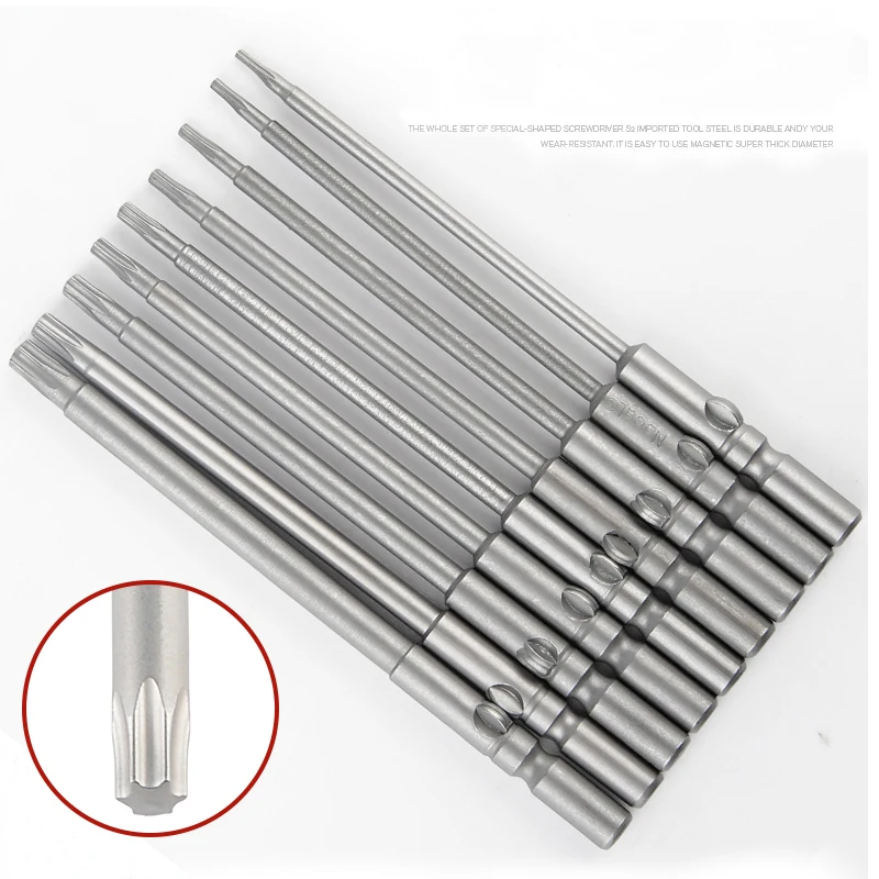 10ks Torx skrutkovač bity 802 6 mm okrúhle driek elektrické skrutkovače T5 T6 T7 T8 T9 T15 T20 T20 T25 OPRAVNÉ NÁKLADY Dlhé 100 mm