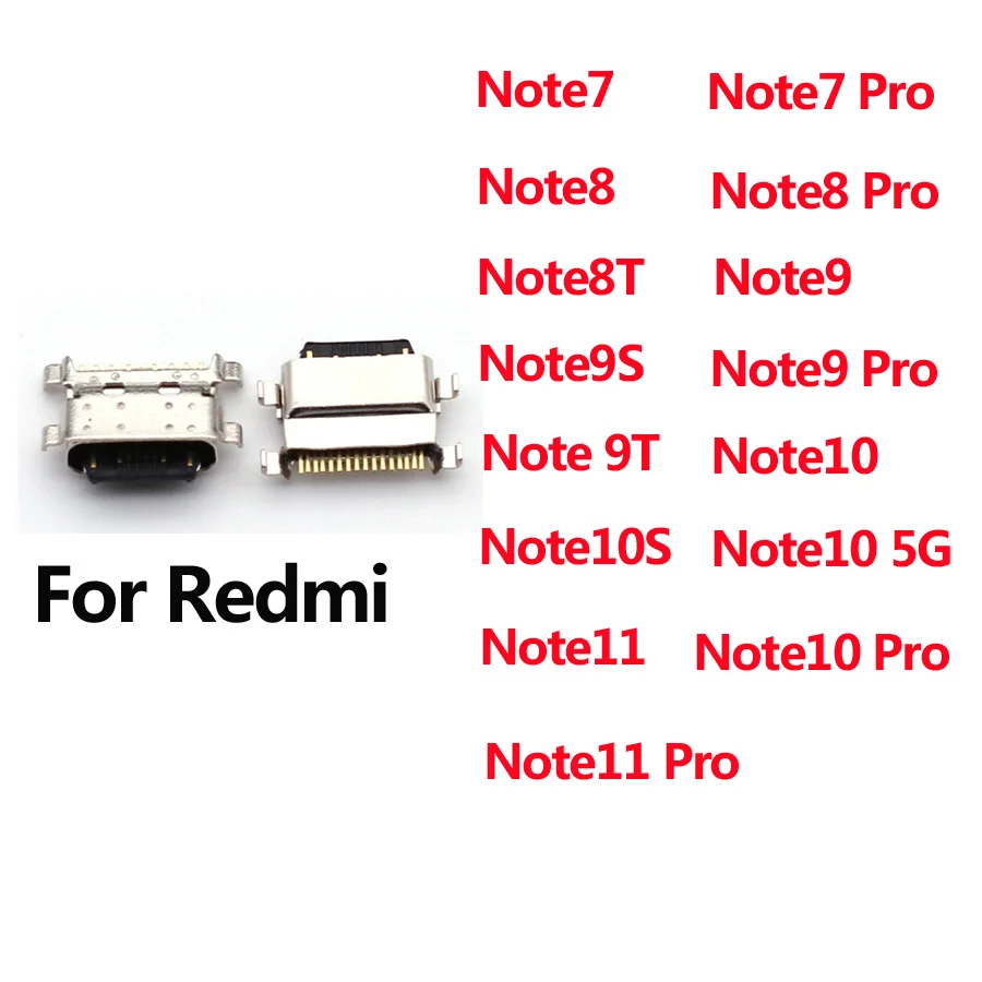 10ks USB Jack nabíjanie zásuvkovej zástrčkovej zástrčky nabíjačku nabíjačku pre Xiaomi Redmi Note 7 8 8t 9S 9T 10 10S Pro 4G 5G