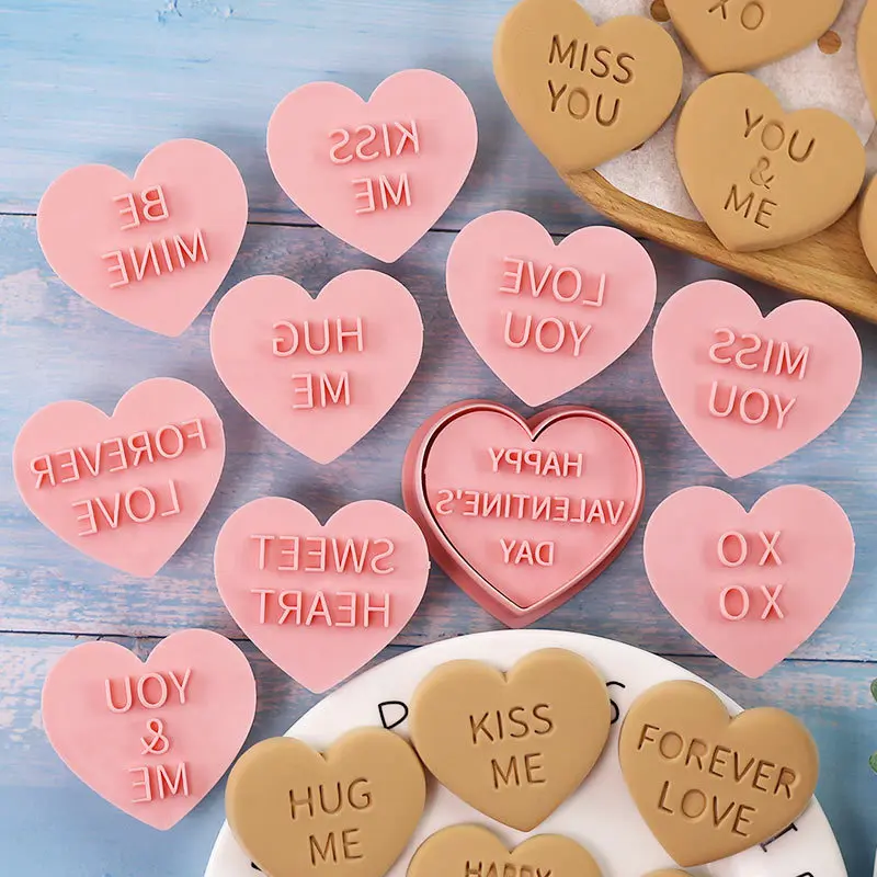 10ks valentín deň cookie pleseň láska srdce tvar sušienky fondant reliéf pečiatka pre svadobné večere zdobenie náradia na pečenie