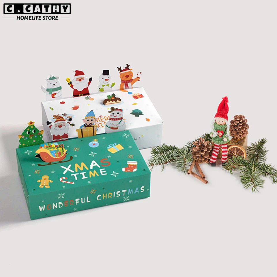 10ks Veselé vianočné cukrovinky Darčekové boxy Cartoon Cookie Cookie Chocolate Balenie Party Dekorácia Vianoce Nový rok