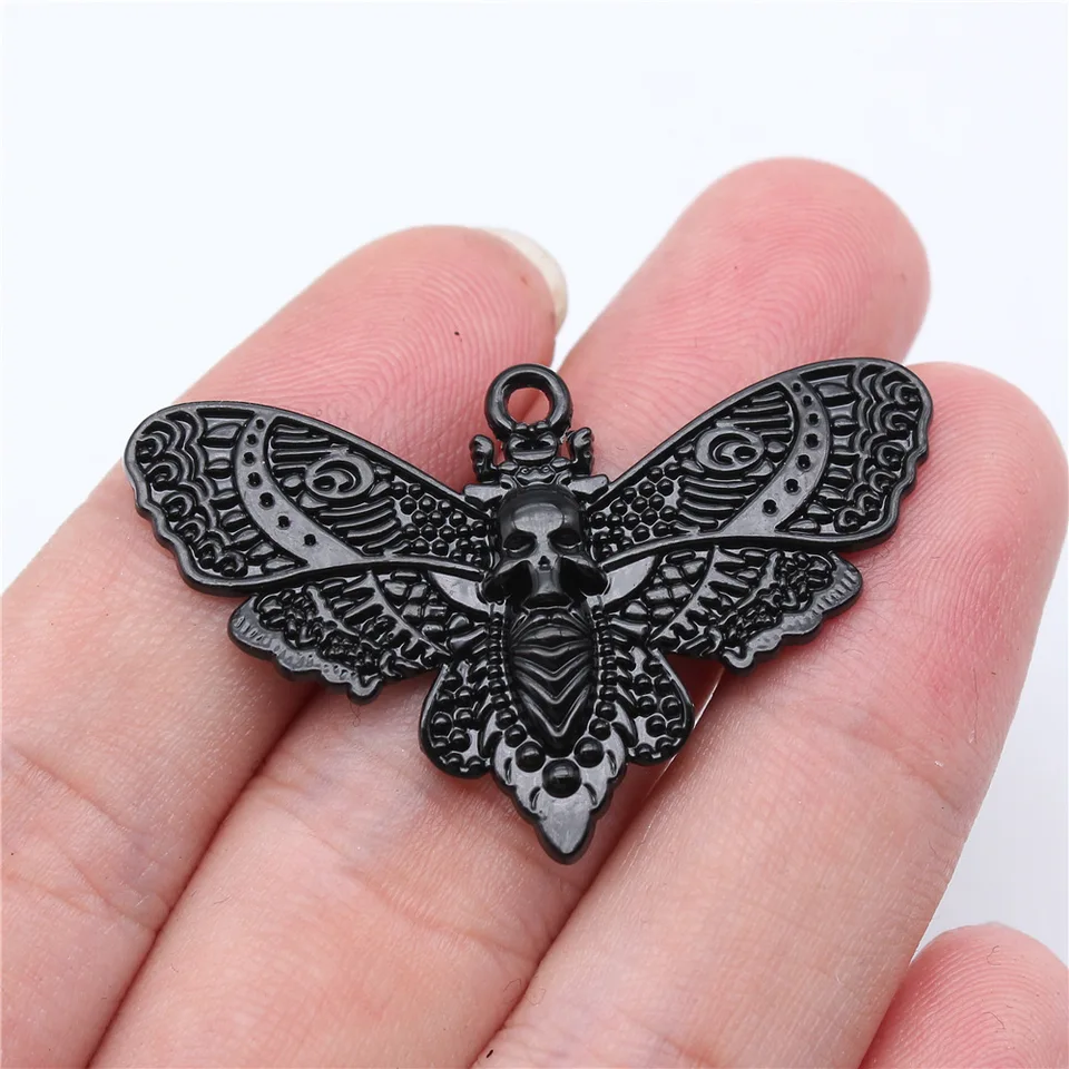 10ks/veľa 27x43 mm gotické smrť Moth Charms Butterfly Skull Rock Halloween prívesok pre kutilské náušnice Náušnice šperky