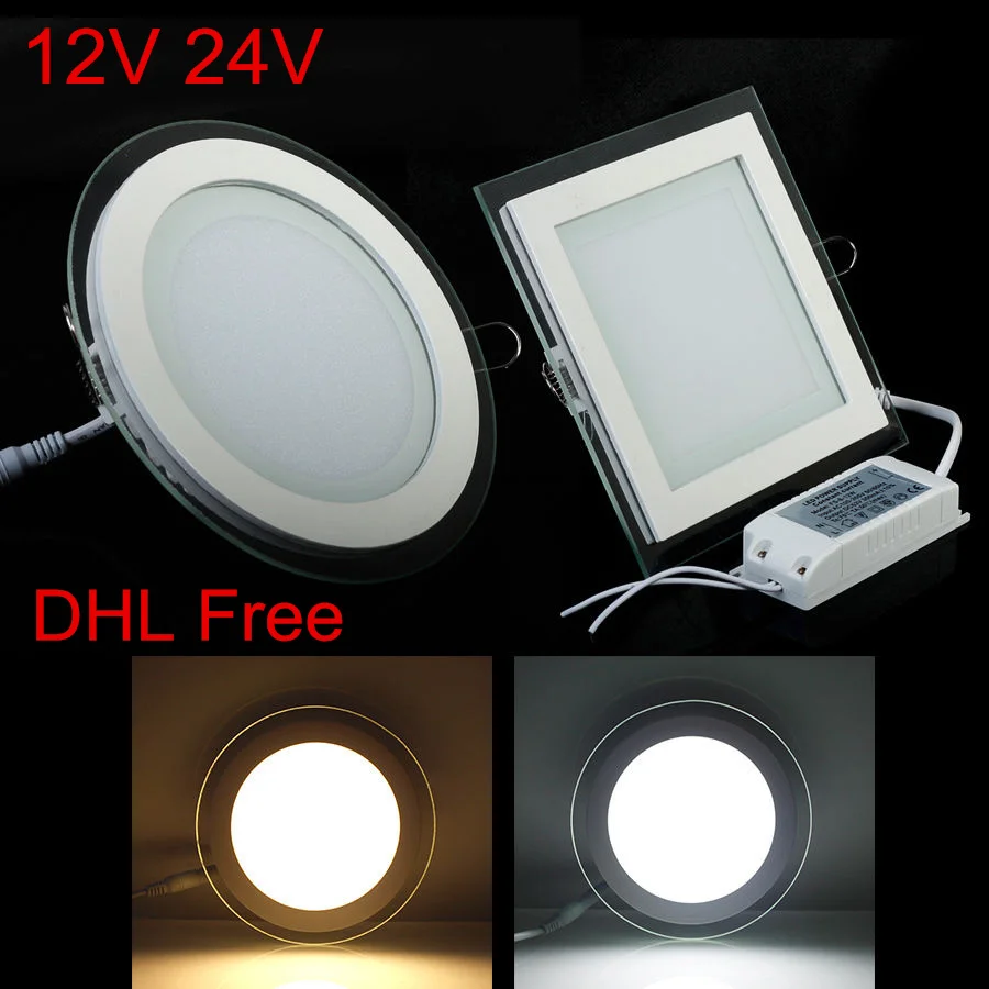 10ks/veľa, Doprava zdarma ,, AC/DC 12V 24 V sklenený panel LED 6W 9W 12W 18 W 24W LED osvetlenie zapustené LED panel LED s LED vodičom