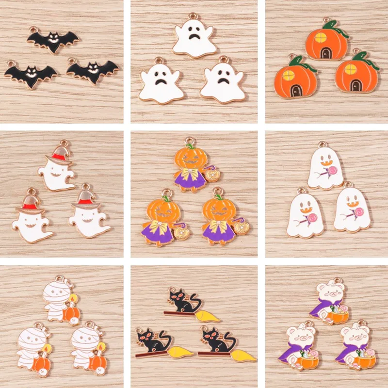10ks/veľa mixu roztomilý Halloween Ghost Pumpkin Bat Charms pre šperky výroby DIY Drop náušnice Prívesky Náhrdelníky Náhrla