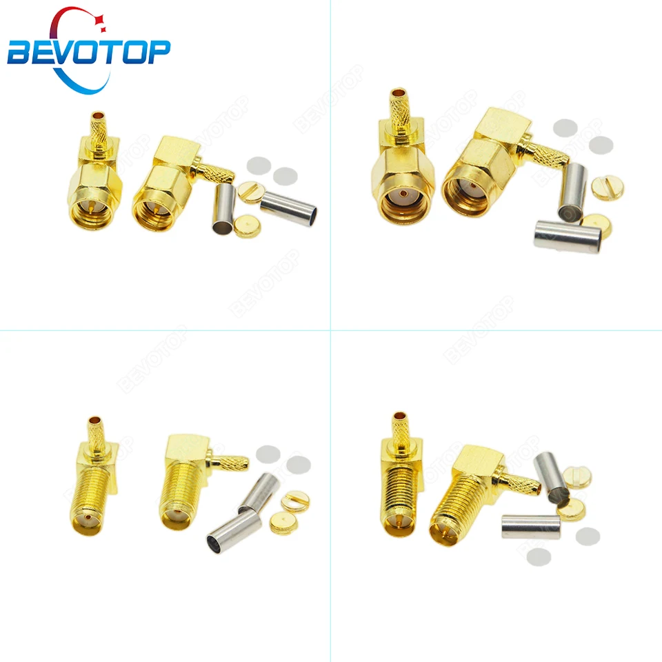 10ks/veľa SMA SMA Muž/ženský pravý uhlový centrum matica Perkhead Crimp RG174 RG316 LMR100 RF Connector Gold Plated 50 Ohm