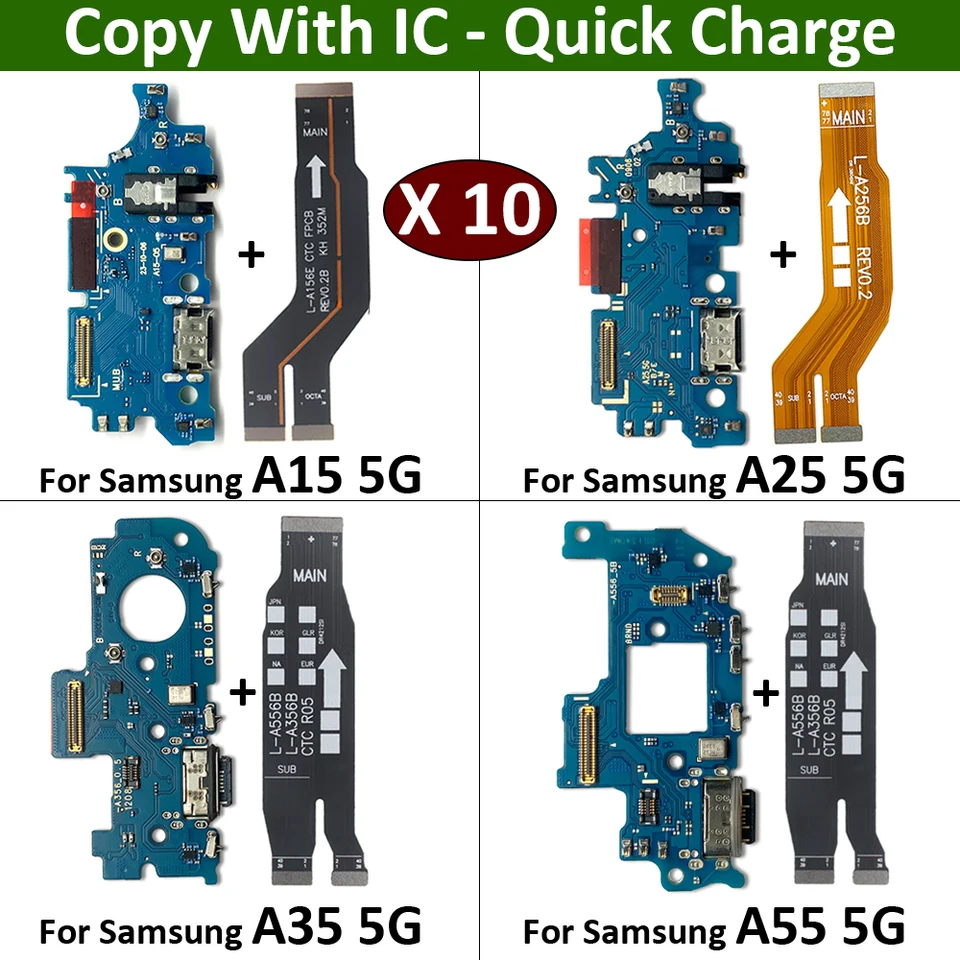 10ks/veľa, USB Nabíjací port Jack Jack Connector Nabíjacia doska hlavný doska Flex kábel pre Samsung A15 A25 A35 A55 5G