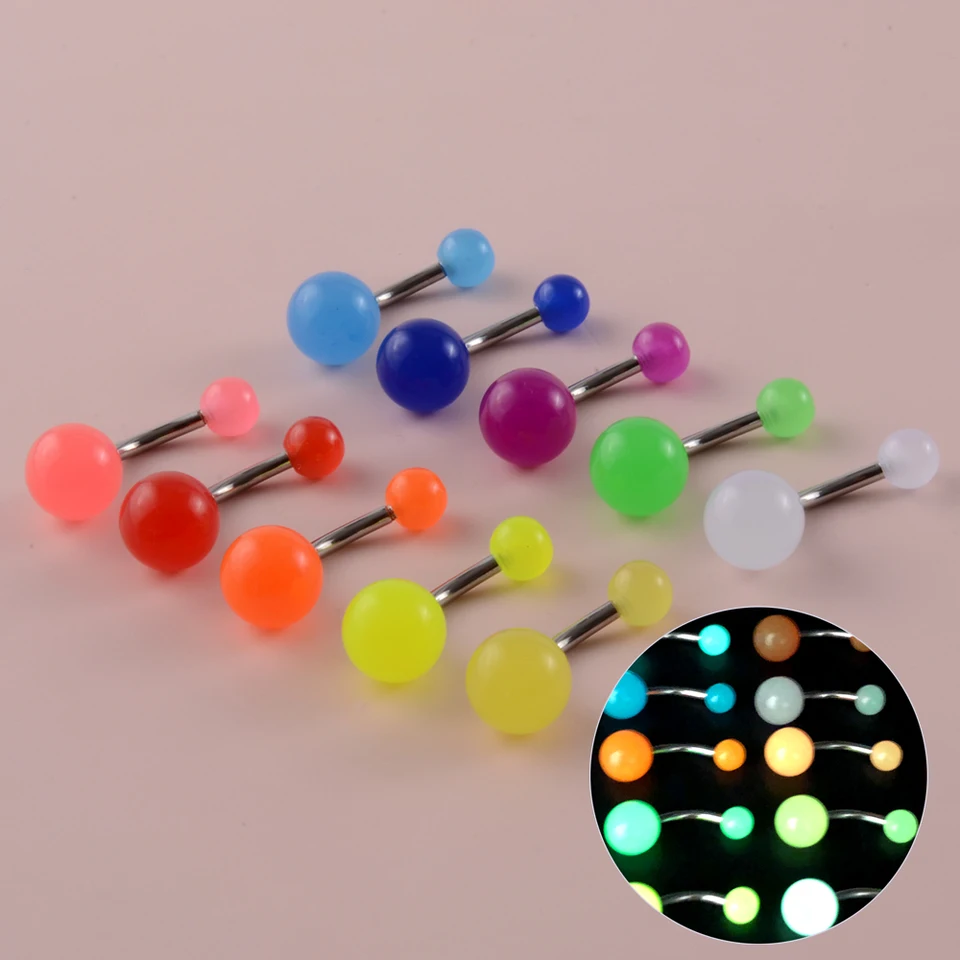 10ks/veľa zmiešanej farby žiara v tmavom brušnom kruhu Dámske módne pupky prstene Punk Body Piercing Ombligo Body Jewelry 14G