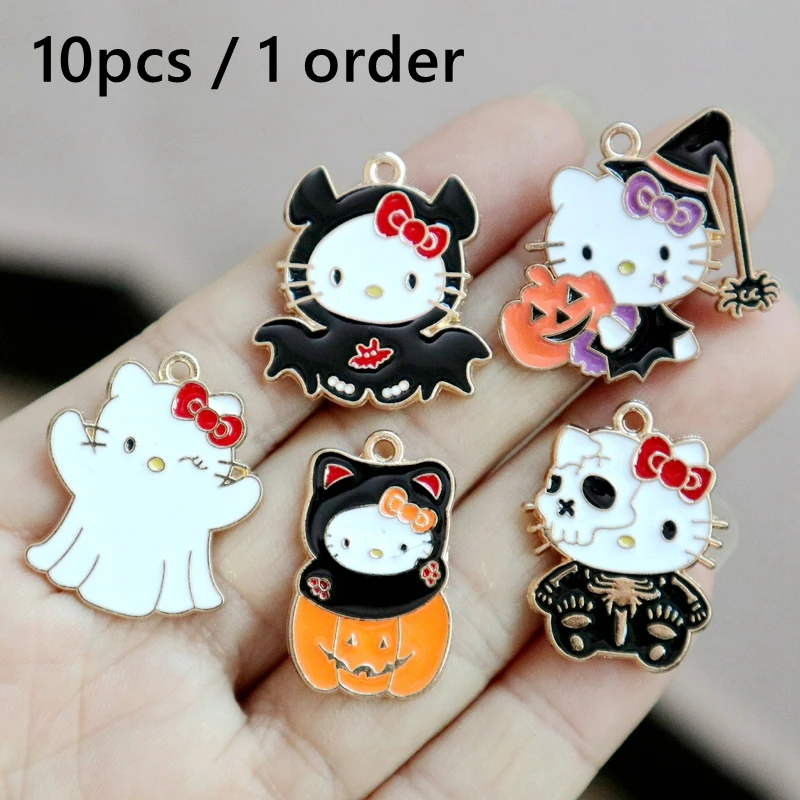 10ks väčšie Hello Kitty Kawaii Metal Pendant Anime Halloween Fun Zliatina Kúzla DIY Náramok Náramok