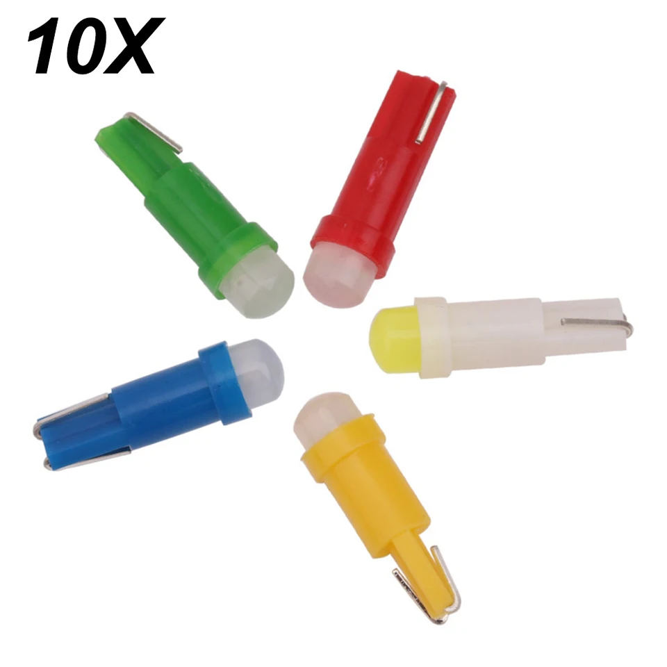 10ks w1.2w zásuvka T5 LED 12V Automatické bočné klinové prístrojové zariadenie na prístrojové zariadenie Light Light Žiarovka ľadová modrá červená zelená žltá