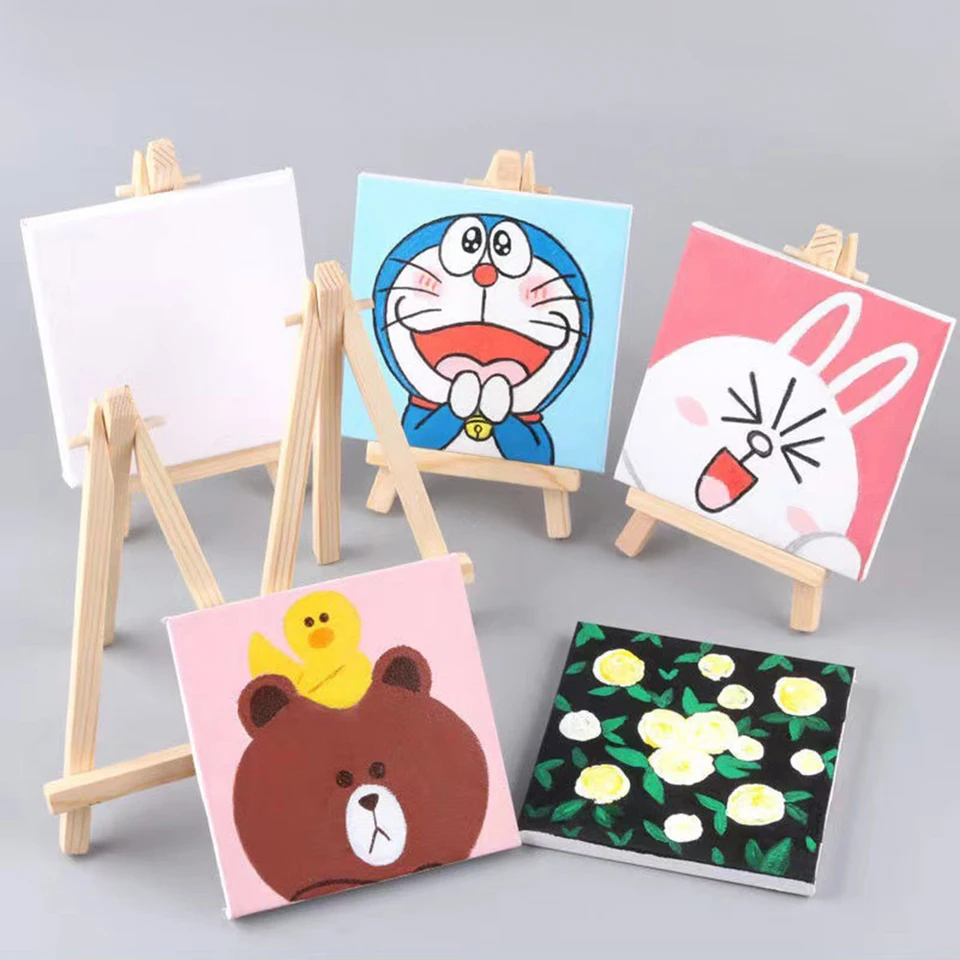 10ks Wood Mini Easel Frame Desktop Triangle Displej stojan Svadobná stolová karta Stánok Držiteľ deti maľba remeselníkového umelca statív
