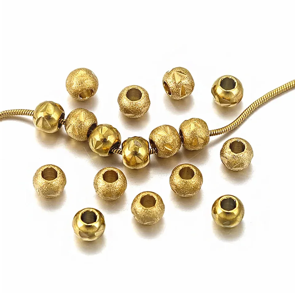 10ks z nehrdzavejúcej oceľovej rozpery guľôčky Gold -pokovované PVD okrúhle lesklé lesklé matné pre DIY náramok náhrdelníkov