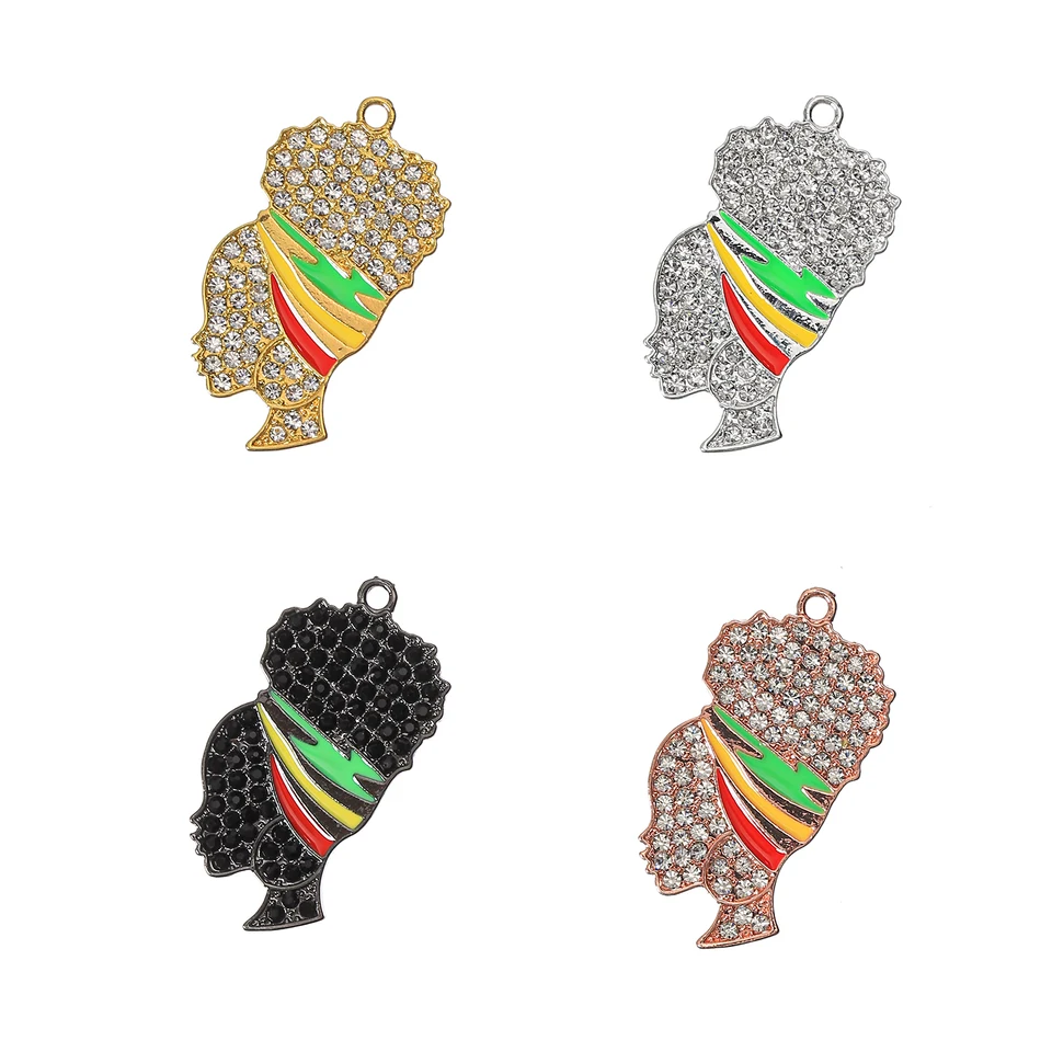 10ks zelená žltá červená čelenka Afro Girl Black Queen Carte Prívesok pre náramok Náhrdelník Výroba šperkov Veľkoobchod BGR233-BGR236