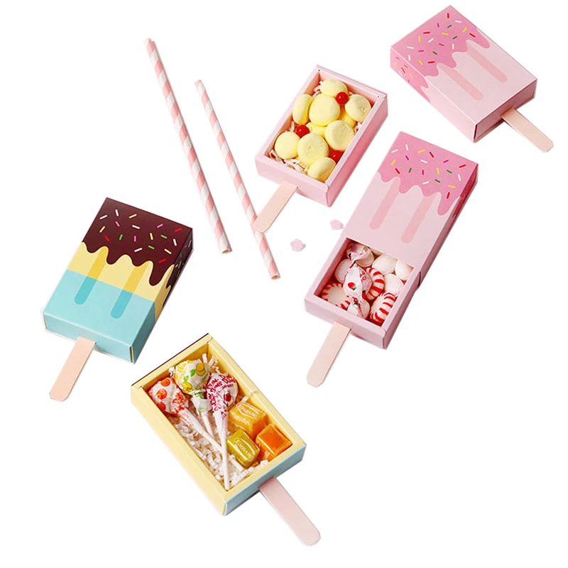 10ks zmrzlina Tvar svadobnej hostiny laskavosť krabica Cartoon Treat Box Ice Cream Darčeková krabica bábätká narodeniny oslava cukrovinky Candy Box