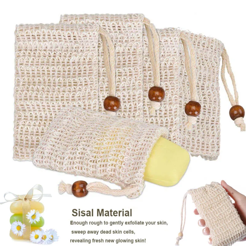 10ks ~ 5ks sprchovací kúpeľ Sisal Sisal Soap Bag Natural Sisal Soap Bag Exfoliating Soap Saver Držiak vrecka pre vaňu a sprchu Použitie