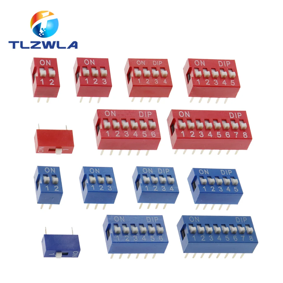 10ks červená, modrý prepínací prepínač Rozstup 2,54 mm ponor Dial prepínač kódu 1 2 3 4 5 6 7 8 9 10 12 12 PIN Quick Switch