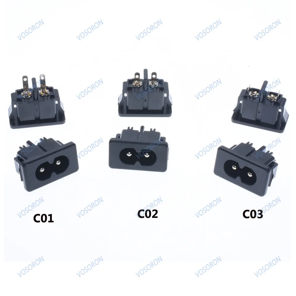 10ks čierny mužský zástrčka IEC320 C8 Power Socket Connector AC 250V 2,5A 2pin