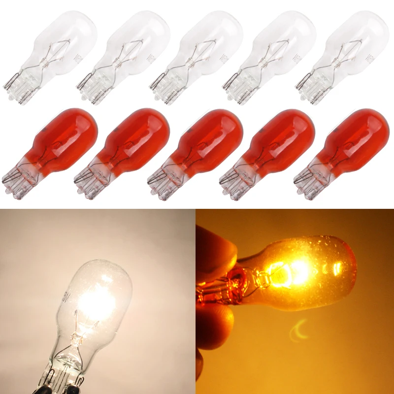 10ks číry sklenený teplý biely jantárový jantár T15 W16W Halogénová lampa 21W W16W Interiérové ​​svetlo svetlo Halogénové žiarovky Automotíva