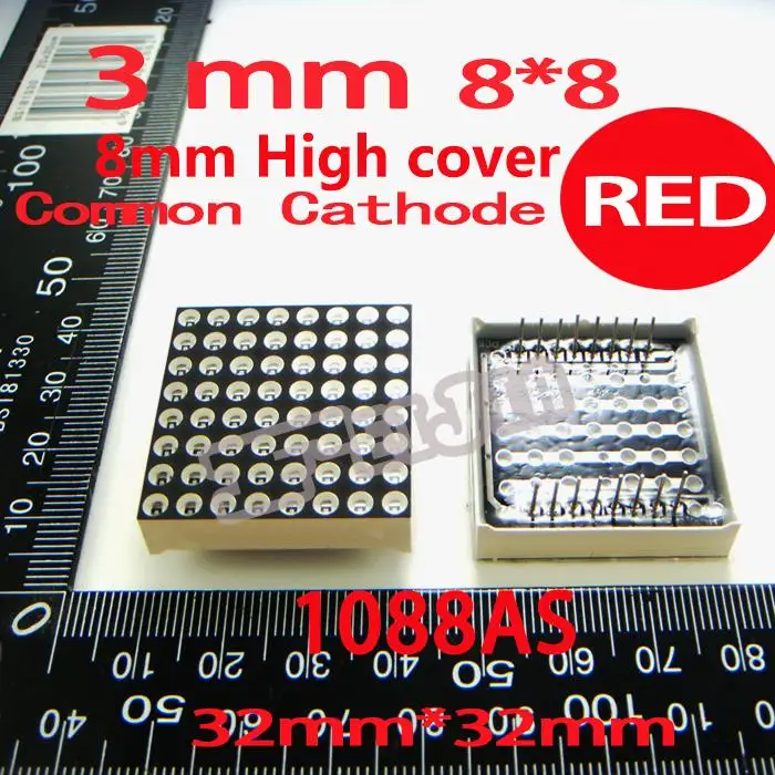 10ks/šarža 3 mm 8x8 červené 8 mm vysoké kryt