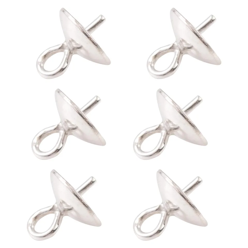 10ks/šarža 925 Sterling Silver Stud Stud Vysoko kvalitné okrúhle perlové čiapky perlové korálky s slučkou pre napoly vŕtané