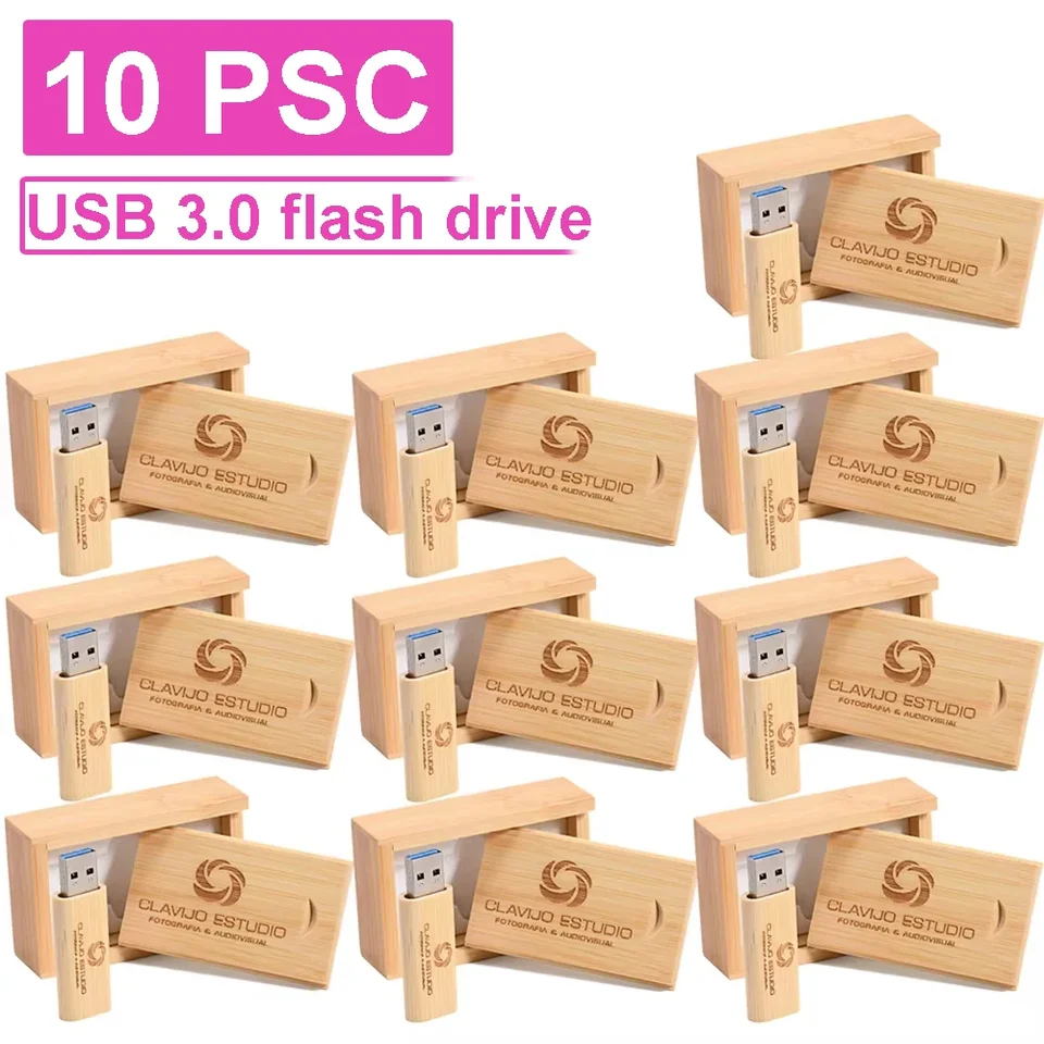 10ks/šarža bambus USB Flash Drive 128 GB zadarmo vlastné logo pamäťové palice 64 GB Photography Studio Pen Drive 32 GB 16 GB Creative Gire