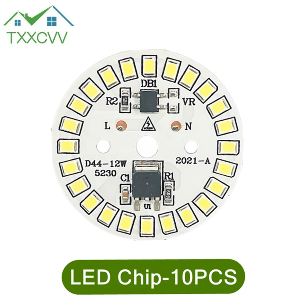 10ks/šarža LED čip pre žiarovku žiarovka 3W 5W 7W 9W 12W 15W SMD 2835 Round Light LEADS AC 220V-240V LED Downlight Spotlight
