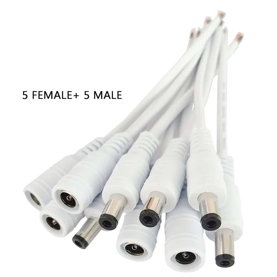 10ks/šarža mužský ženský jednosmerný kábel napájací adaptér konektor 5.5x2.1 mm drôt adaptéra pre televízor LED pásma LED pásma svetlo Veľkoobchod
