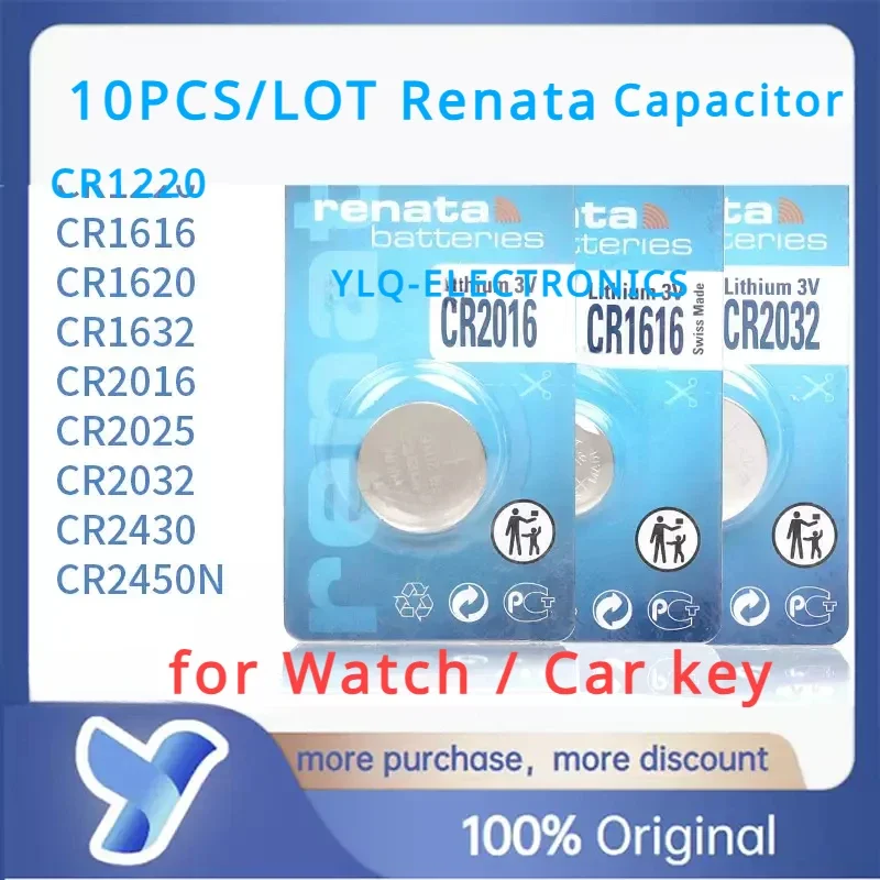 10ks/šarža Renata CR2032 CR2025 CR2016 3V CR1632 CR1620 CR1616 CR1225 CR1220 CR1025 CR2430 CR2450 CR2477N SWISS