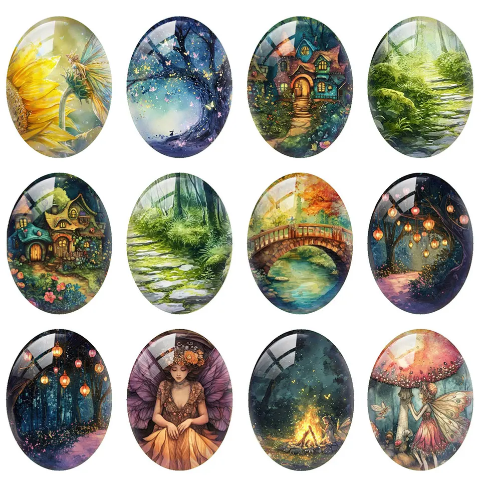 10ks/šarža Secret Forest Fairy Motýfly oválne foto sklenené Cabochon Flatback Demo Flat Back Cameo Cameo pre domácich majstrov výroby šperkov výroby šperkov