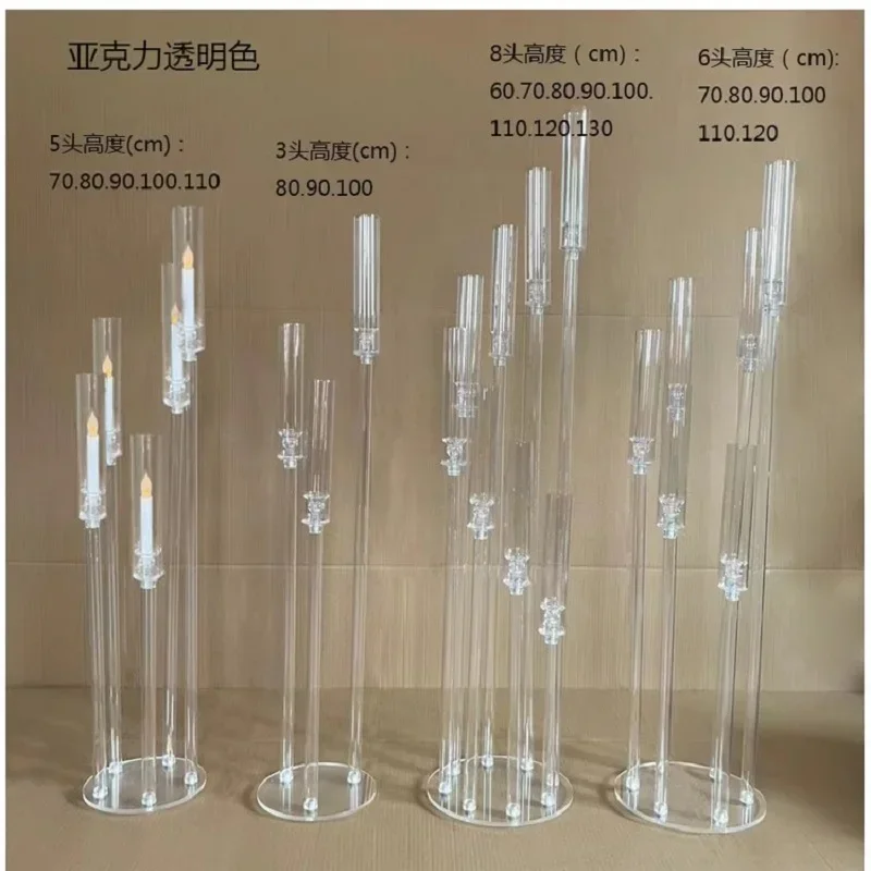 10ks/šarža svadobná dekorácia stredobod Candelabra Clear Candle Držiteľ akrylového kovového sviečky na oslavu narodenín