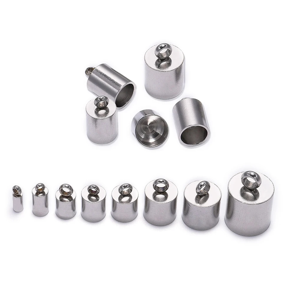 10ks/šarža z nehrdzavejúcej ocele Koncová špička fit 2 3 4 5 6 7 8 8 8 10 mm kožená kožená šnúra koncové čiapky pre šperky na výrobu DIY náramok