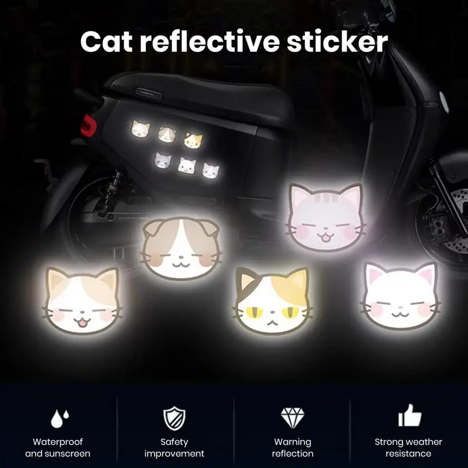 10ksové nálepky na prilbu na motocykli Karikatúra Cat Style Nočné výstražné značky