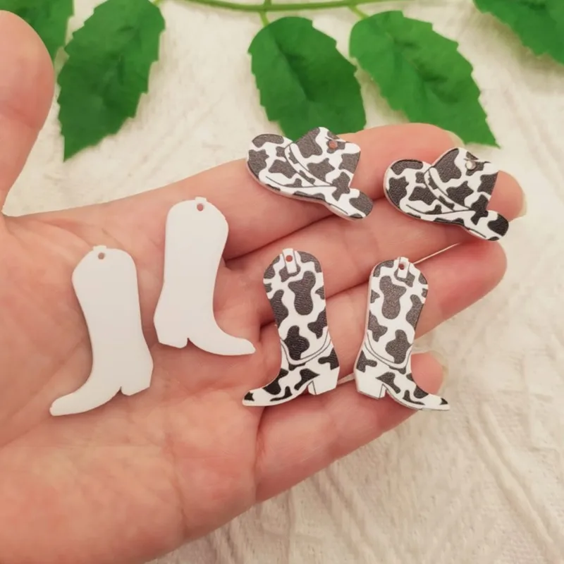 10ksové retro kovbojové kravské topánky akrylové kúzla Leopard Flower Prívesok pre náušnice