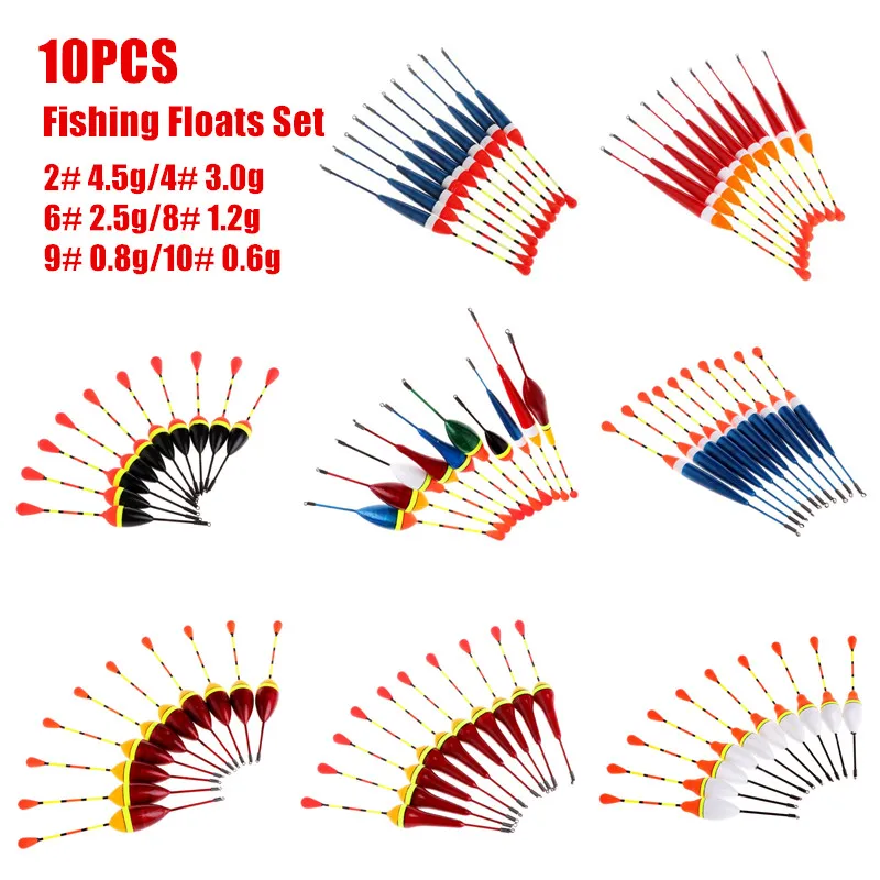 10ksové rybárske plaváky Sada bóje Bobber Stick for Fish Tackle Vertikálne 10# 0,6G 9# 0,8G 8# 1,2G 6# 2,5G 4# 3,0G 2# 4,5G
