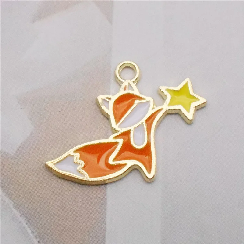 10ksové smaltované karikatúry Fox Star Charms Zvieracie prívesky Náušnice DIY ručne vyrobené náramky Šperky 19*25 mm