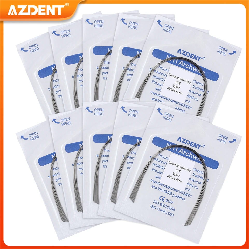 10packs azdent dentálna ortodontická tepelná tepelná aktivovaná NITI obdĺžnikový okrúhly oblúk Prírodná forma