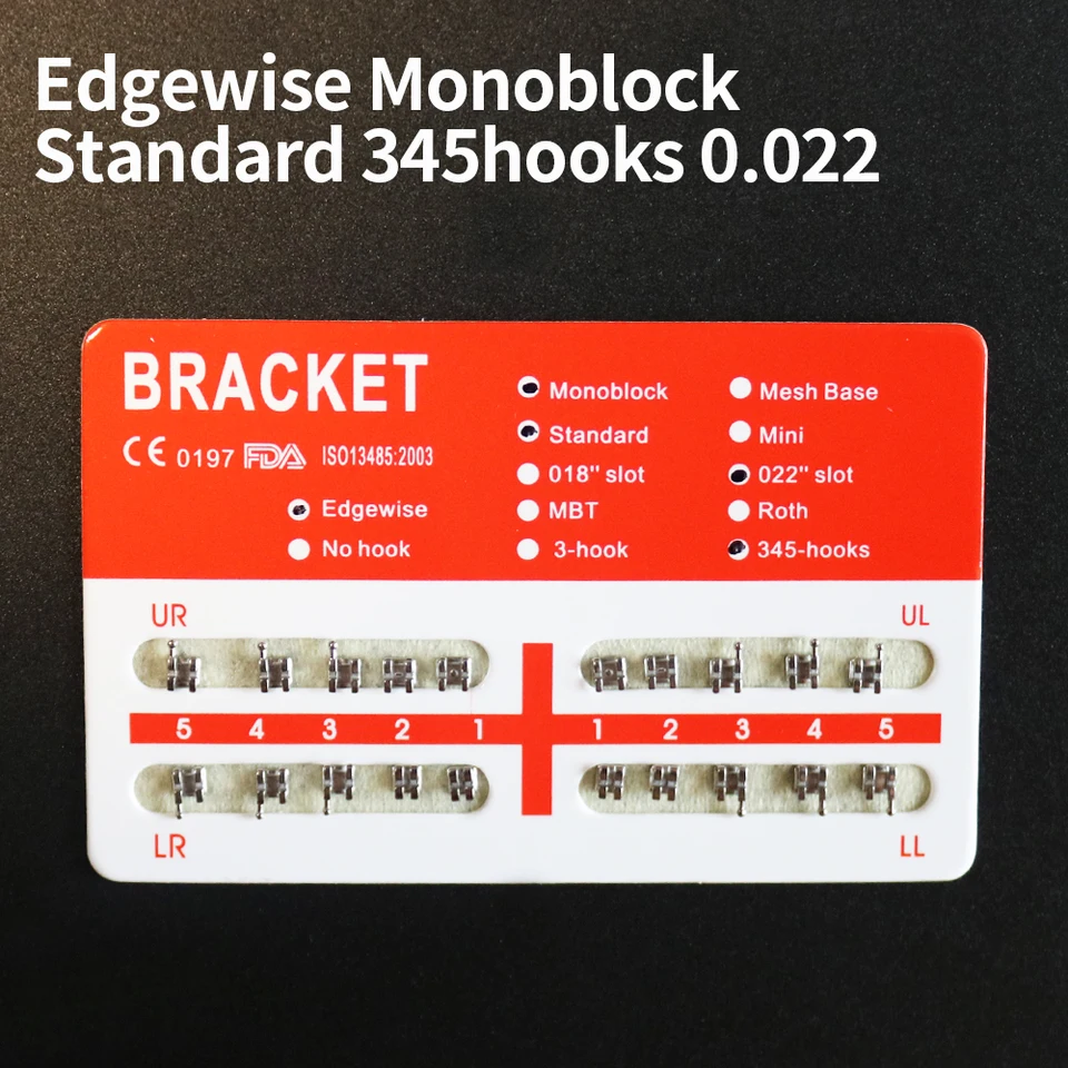 10packs zubné rovnátka BRAKETS EDPEGIFE 345 HOOK ŠTANDARD RED DEAD