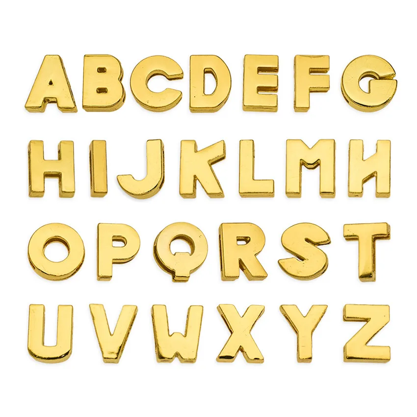 10pc/diera Lot 8mm zlatá farba hladký obyčajný posúvač A - Z English abeceda DIY Slide Charm Fit for 8mm Telefónnymi prúžkami Keychains