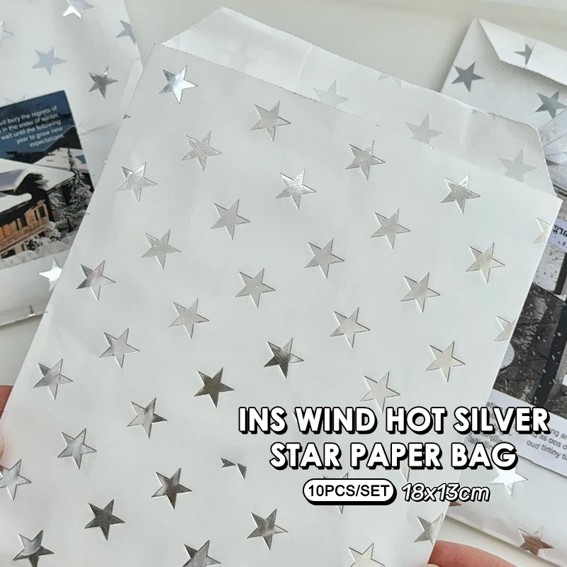 10pc Simple Silver High-end Hviezdna svahkačka na pečiatke papierové tašky Darčekové obaly na kartu Kraft Paper Balenie obal Courier Courier Petouch