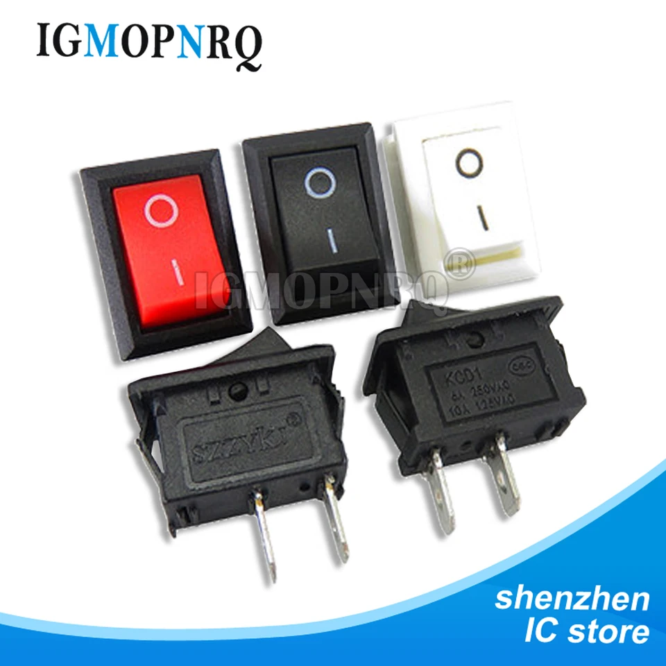 10pcs 15x21 KCD01-117S KCD01 15*21 mm 2pin napájací spínač Čierne červené pitva zapnuté/vypnutia spínač Rocker Rocker AC 6A/250V 10A/125V