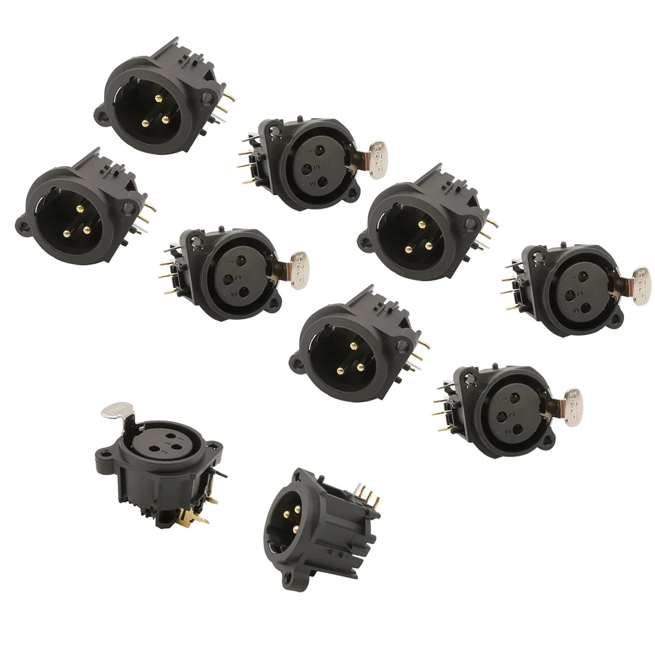 10pcs 3pin xlr zástrčka konektor konektor samca samica konektora Panel Panel Panel Pravý uhol 3 pól XLR Audio Adapter Plastový kryt Plast