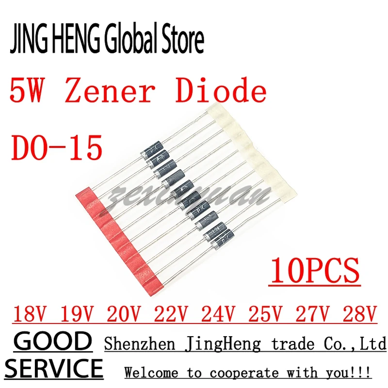 10pcs 5W Zener Diode do-15 18V 1N5355B 19V 1N5356B 20V 1N5357B 22V 1N5358B 24V 1N5359B 25V 1N5360B 27V 1N5361B 1N5362B