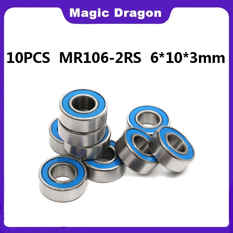10pcs ABEC-5 MR106-2RS MR106 2RS MR106 RS MR106RS 6x10x3 mm modrá gumová utesnená miniatúrna vysokokvalitná hlboké drážky guľôčkových ložísk guľôčkového ložiska