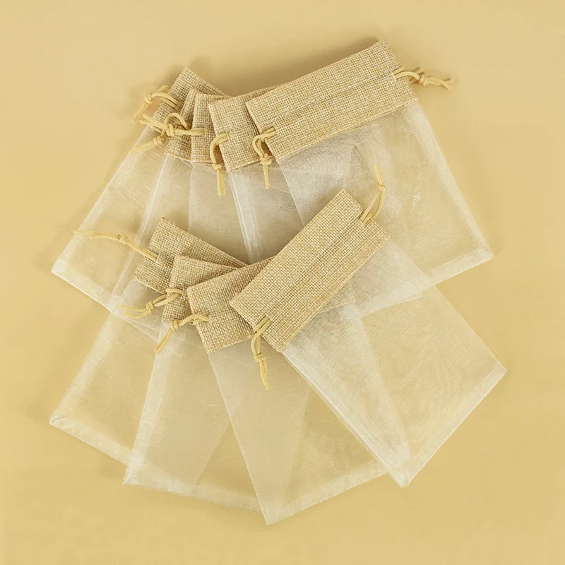 10pcs bielizeň handrička sťahovacie vrecko natáčateľné cukrovinky Organza gáza sáčkové tašky