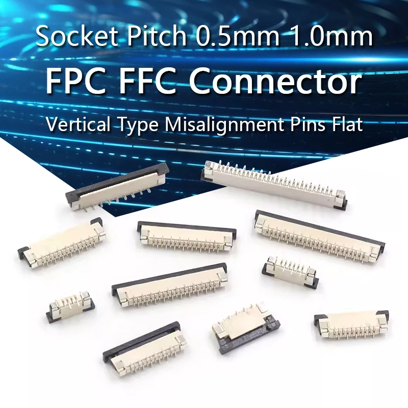 10pcs FPC FFC konektor soketu s rozstupom 0,5 mm 1,0 mm 6/8/10/12/14 16/20/24/30/34/40/50/60/60 PIN vertikálne vyrovnanie kolíkových kolíkov