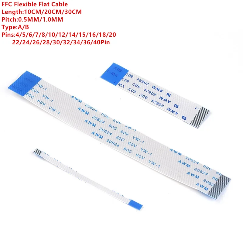 10pcs plochý pružný kábel FFC FPC AWM 20624 80C 60V VW-1 FFC -0.5MM 1.0MM 4/5/8/8/10/12/14/16/18/20/24/26/26/30/32 PIN