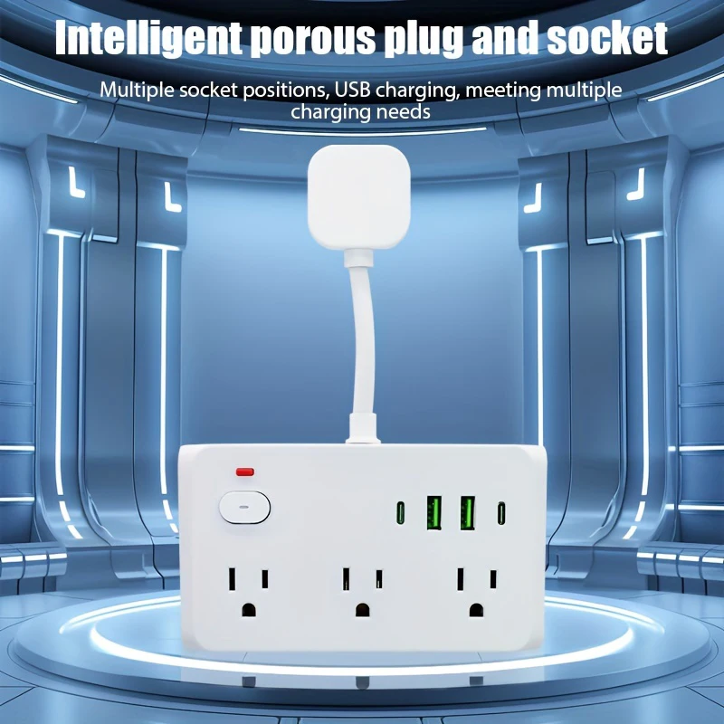10PORS Strip Strip US Plug 6AC výstupy elektrickej zásuvky predlžovací kábel 2 USB 2 Typ C Rýchle nabíjanie sieťového filtra adaptéra