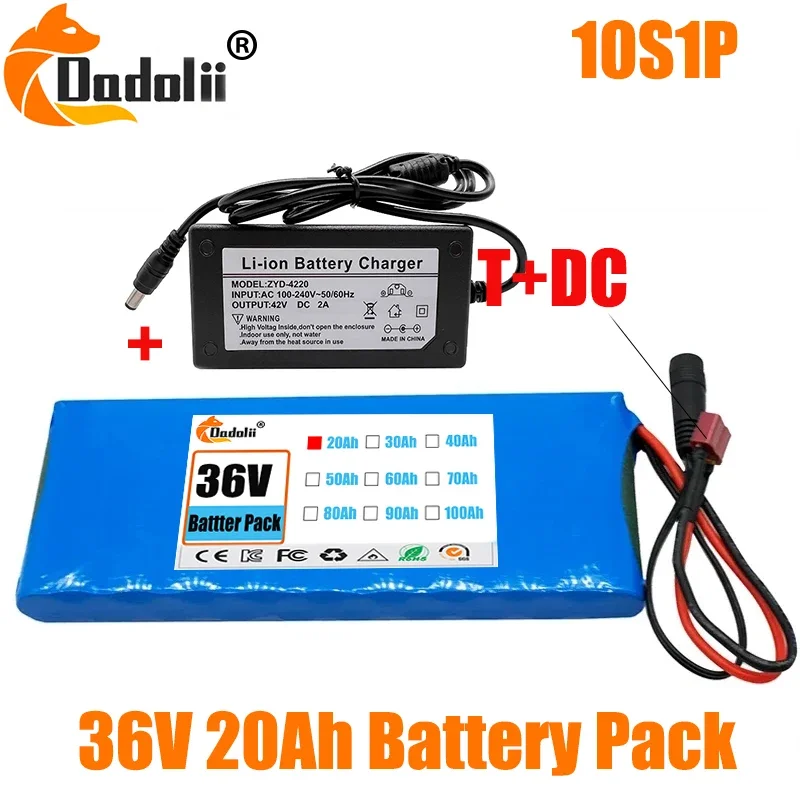 10S1P 36V 20000 mAh batéria 20AH 18650 Litium Li-Ion Nabíjateľné batérie elektrické automobilové bicykle 20A BMS 500W